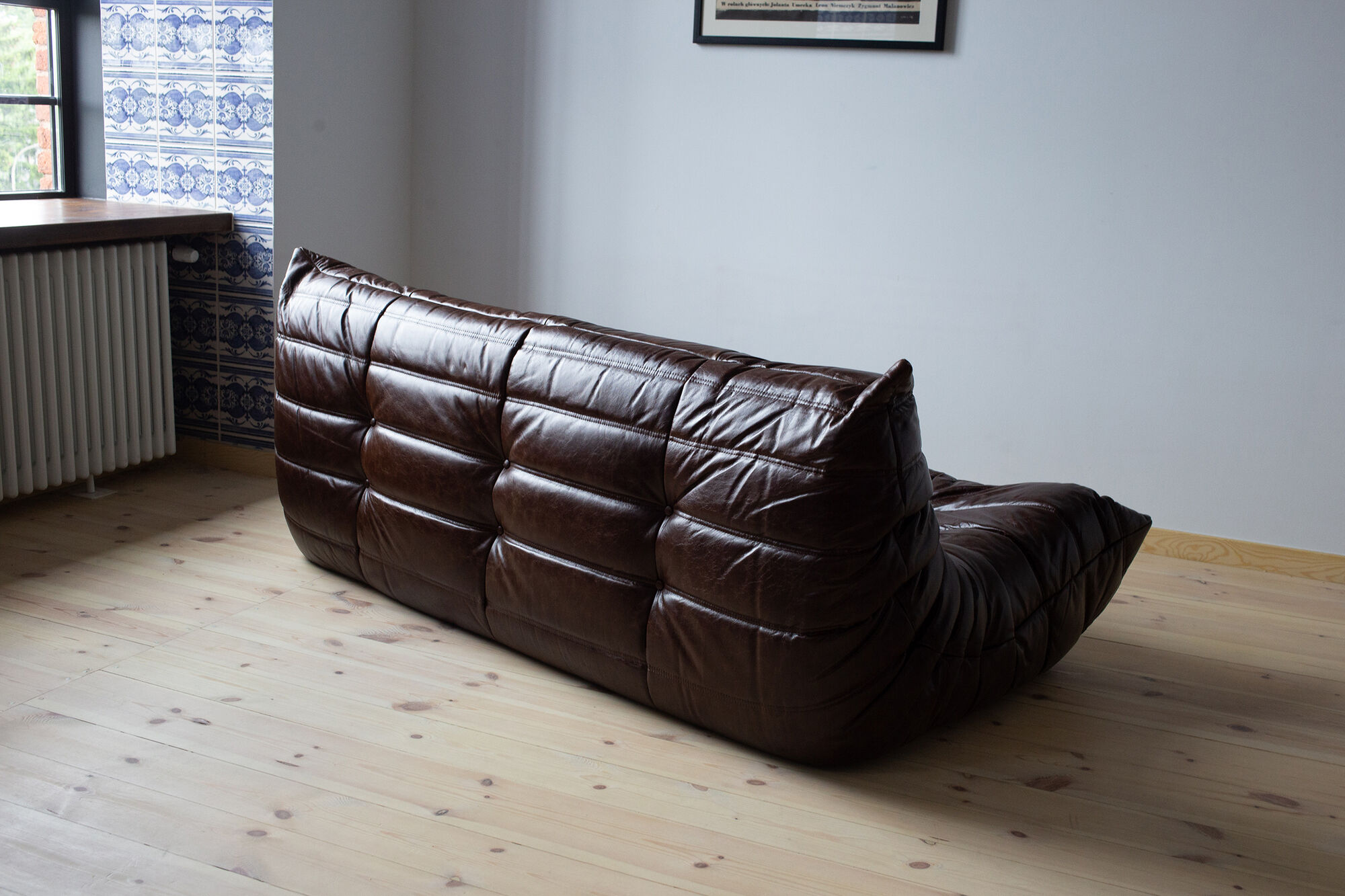 Set of 3 brown leather sofas "Togo" model designed by Michel Ducaroy 1973