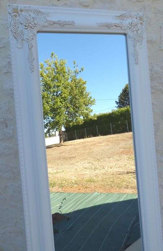 Wooden mirror on psyche foot tilting white gold with moldings