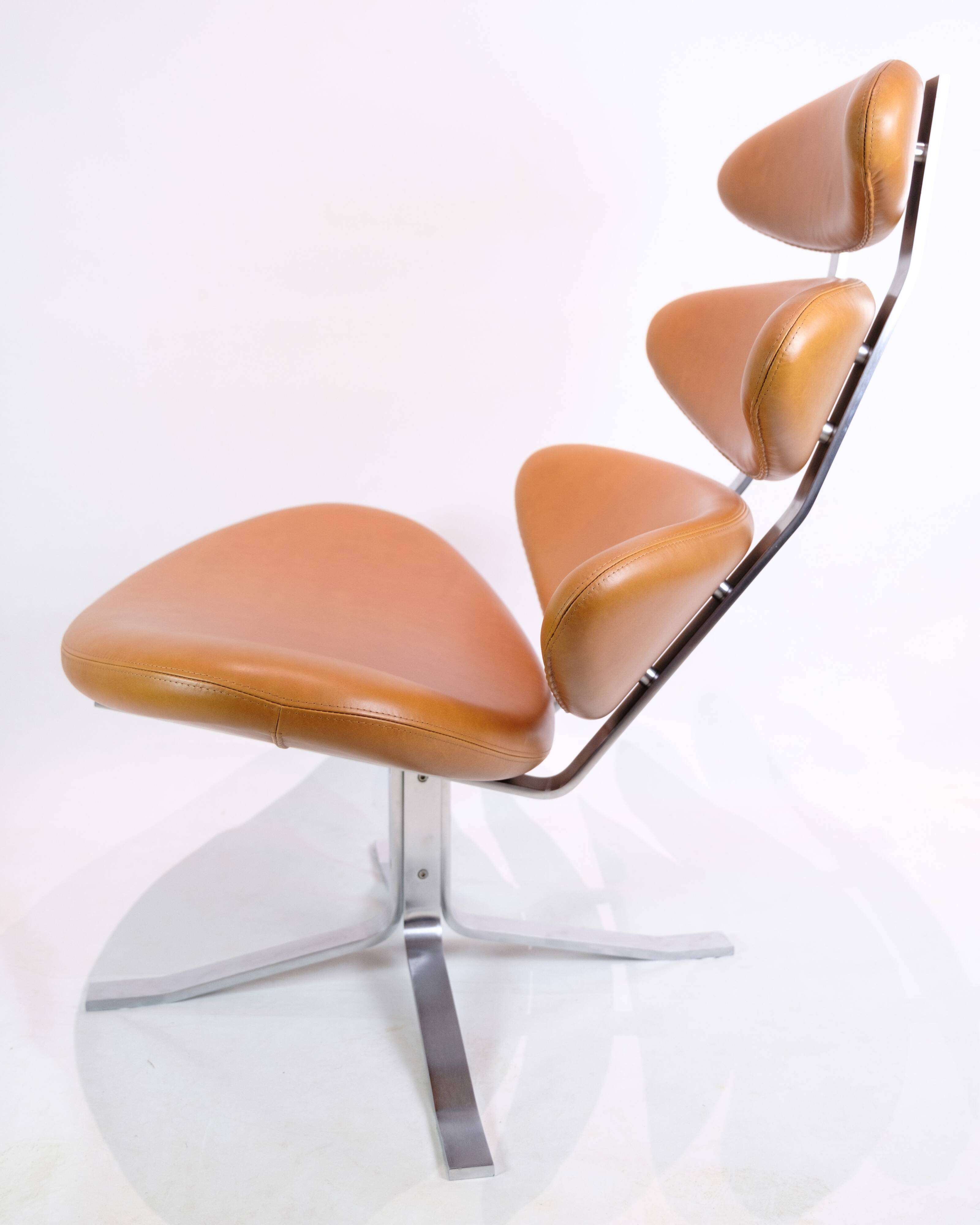 Corona Lounge Chair With Stool Model EJ 5 Made In Walnut Elegance Leather By Poul M. Volther