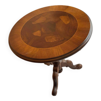 Wooden pedestal table with atypical marquetry