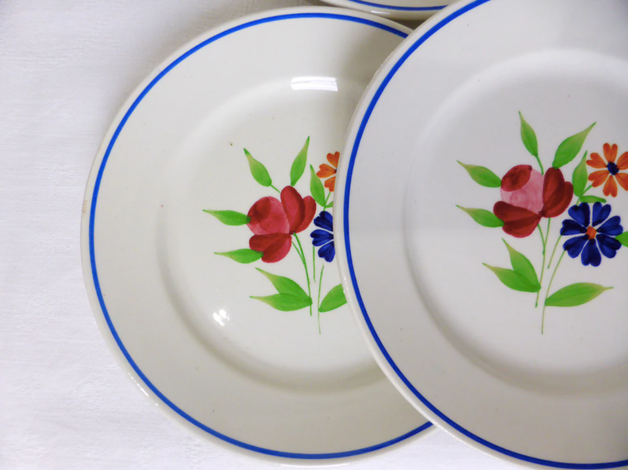 Set of 6 vintage Badonviller porcelain dessert plates