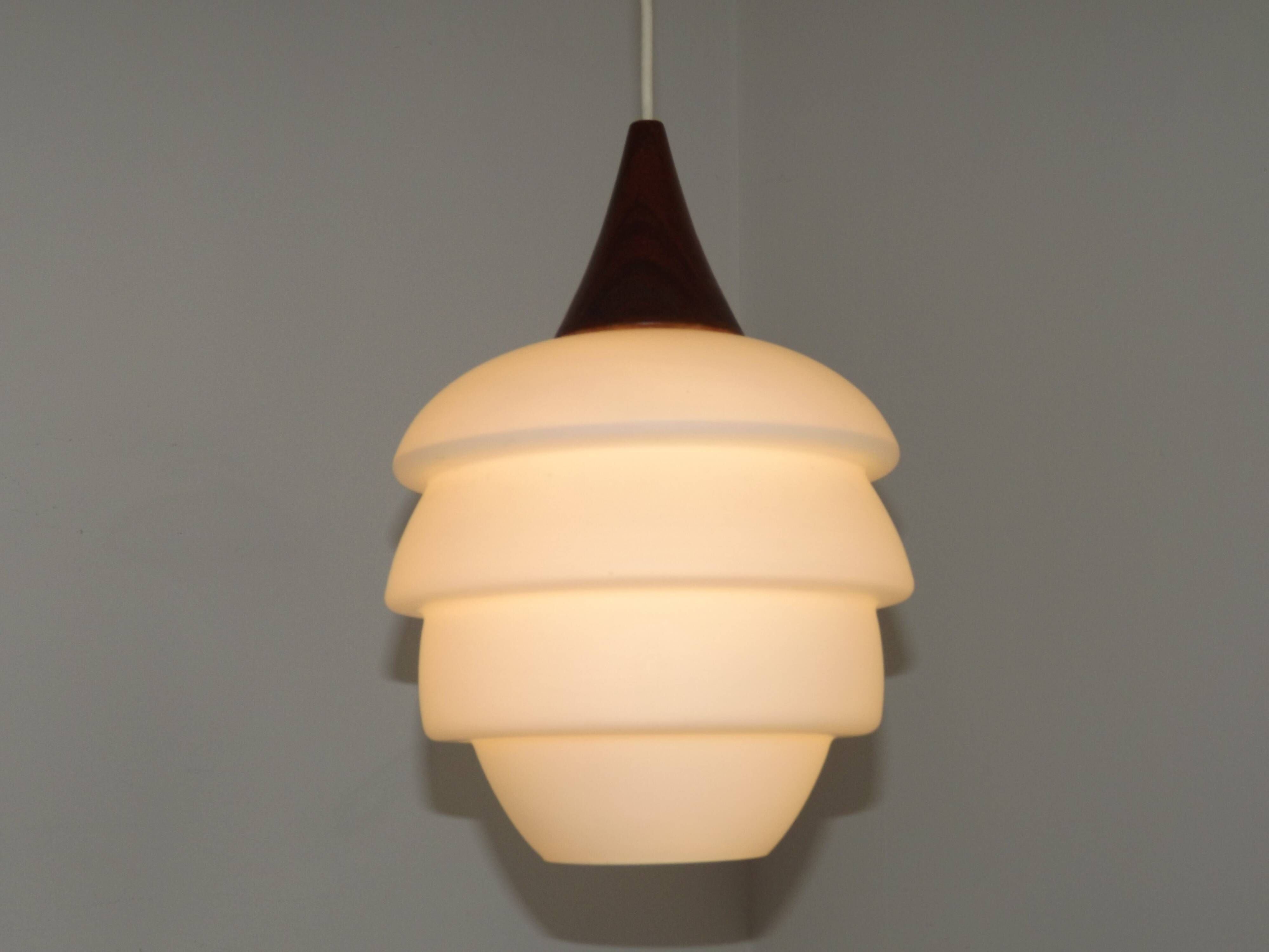 French Vintage Retro Ceiling Light 1960s/70s White Glass Tiered Shade 5589