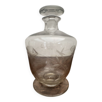 Art nouveau period crystal carafe, engraved and sculpted