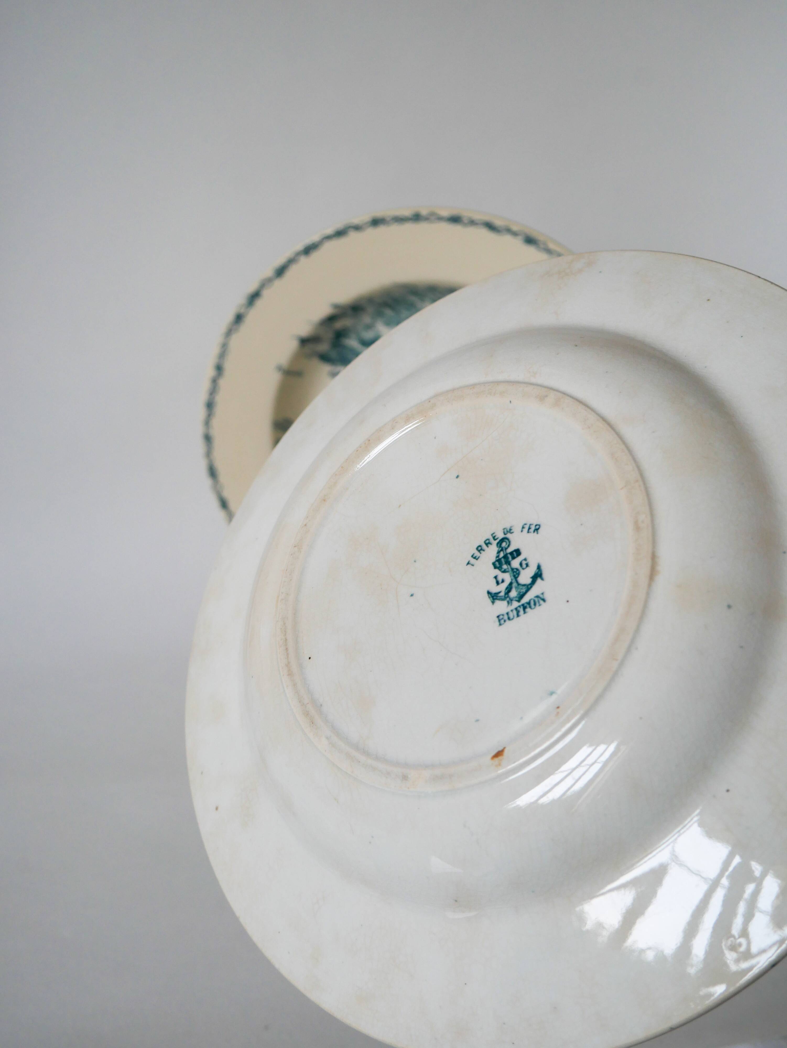 Set of 3 mismatched Iron Earth soup plates L&G Buffon model 19th century