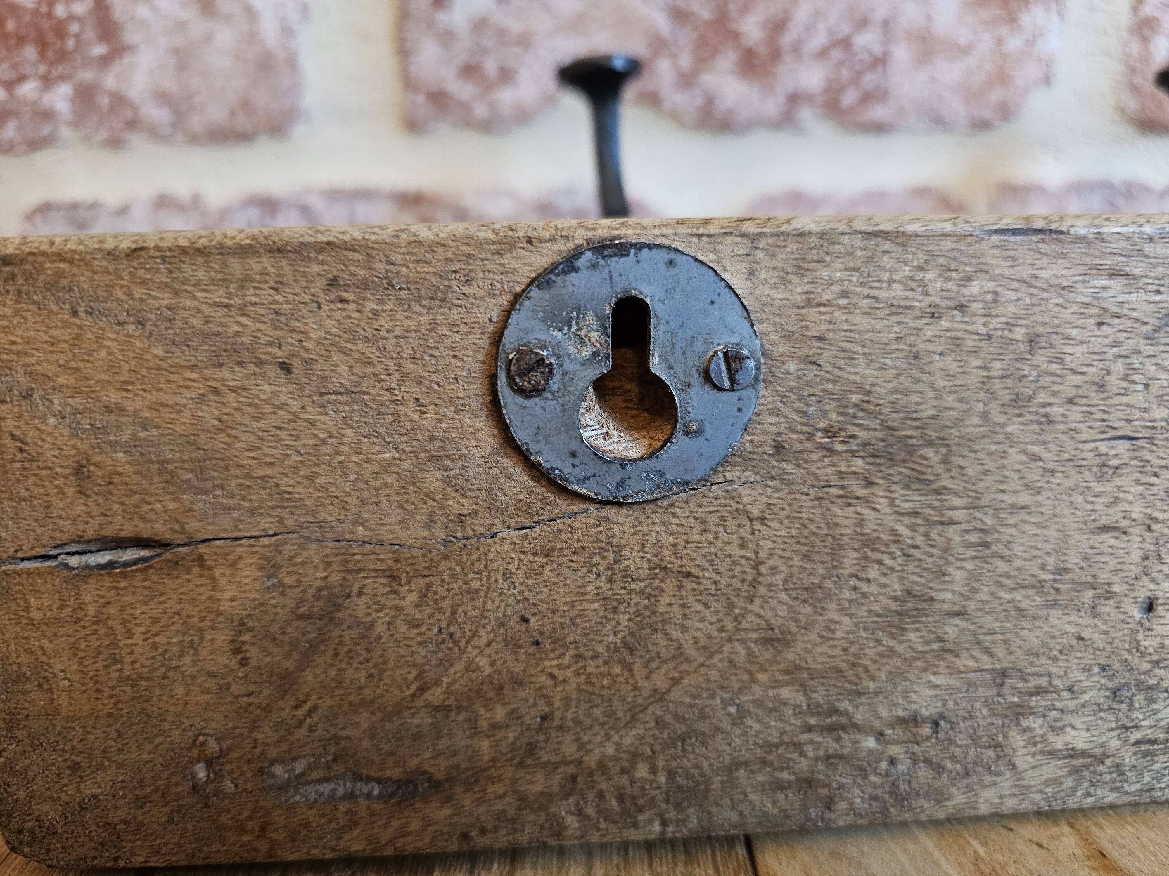 Solid teak coat hook with 4 double cast iron hooks