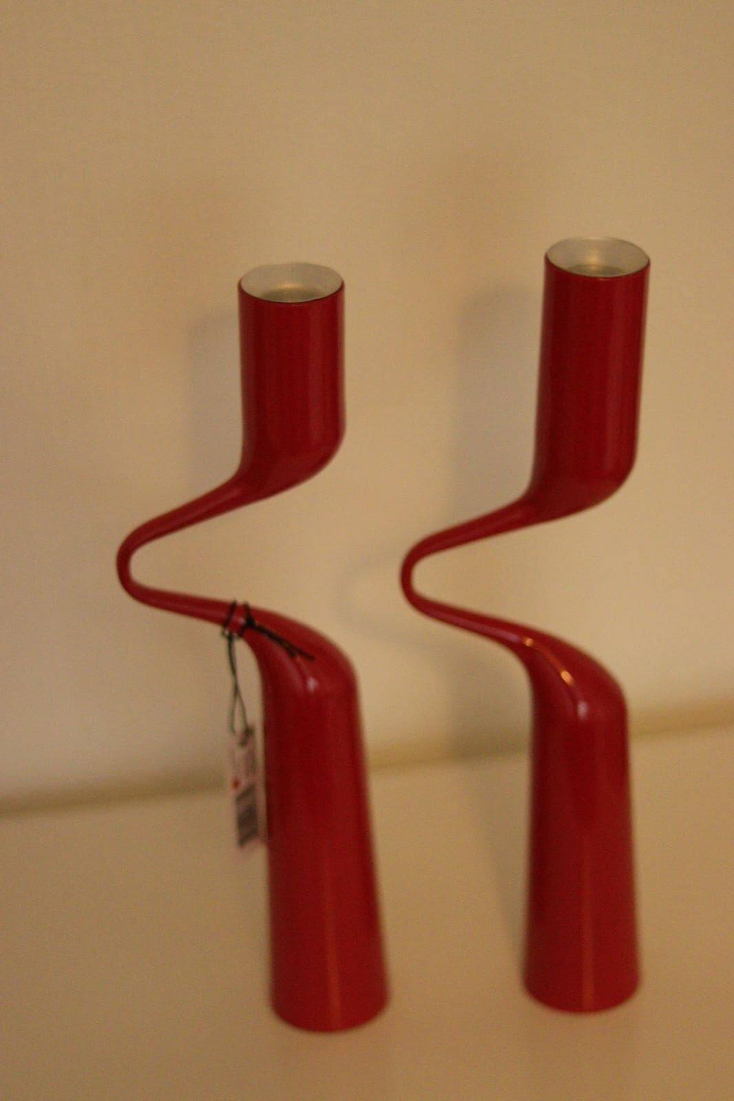 Pair of vintage red metal candleholders by Mikaela Dorfman for Menu Denmark
