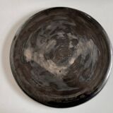 XXL Beretta Vallauris 1960 black glazed earthenware tray D34cm