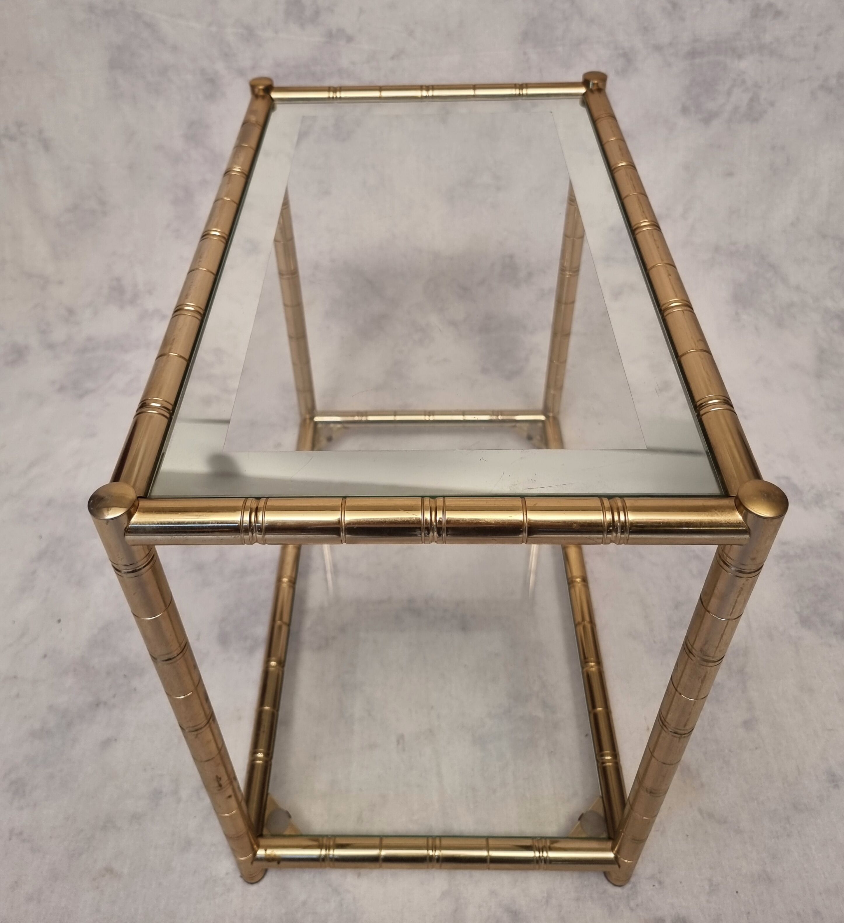 Pair of bamboo sofa ends - golden brass - ca 1980