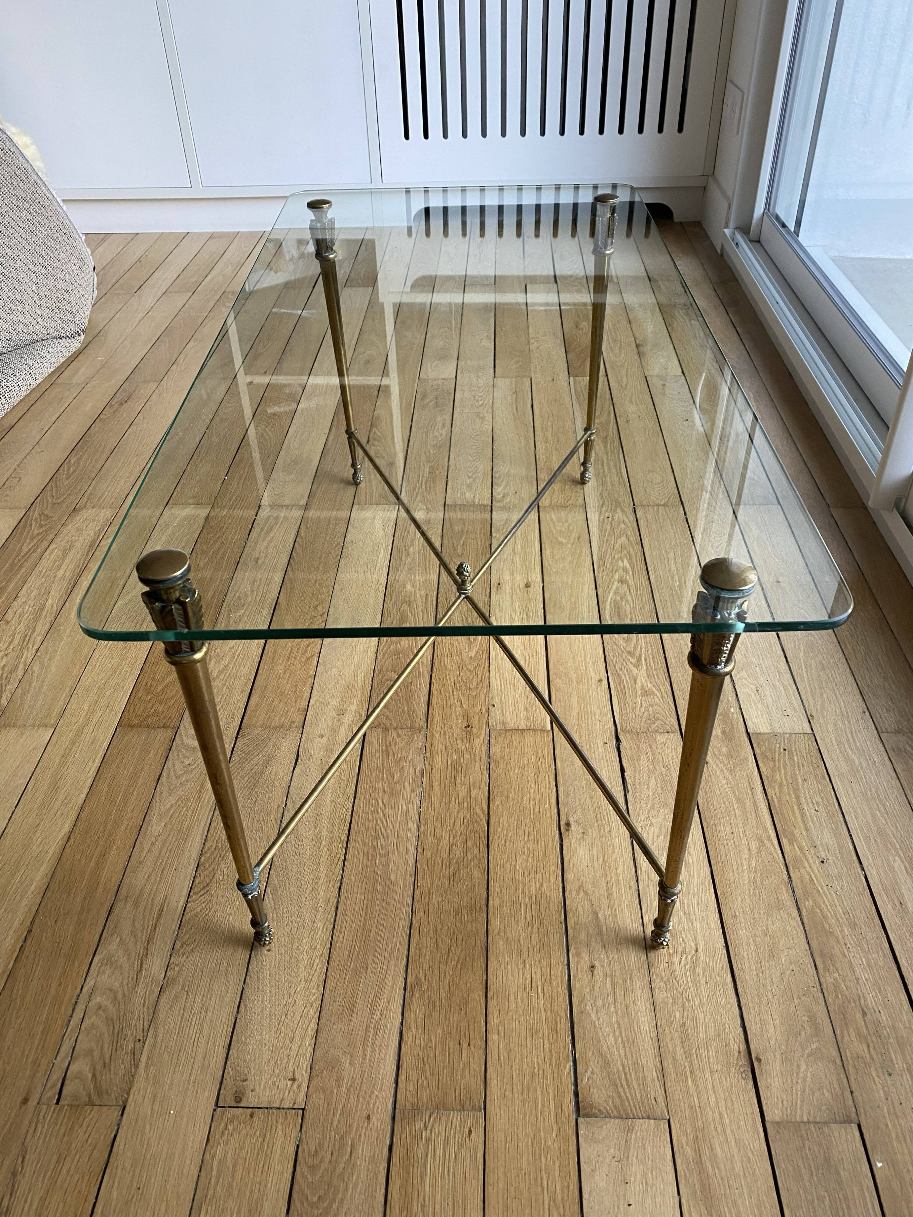 Table basse verre et laiton Art déco style Baguès