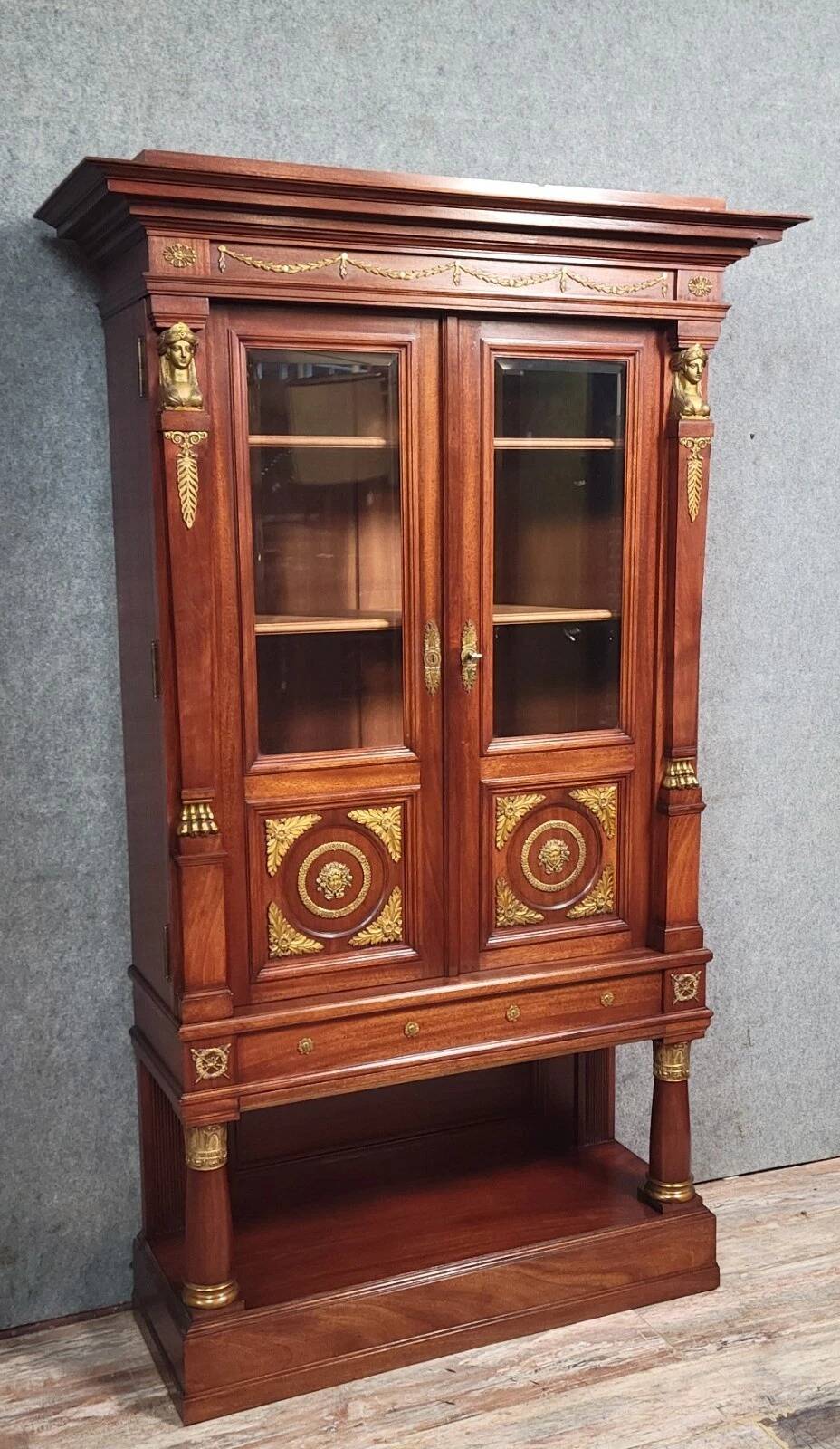 Rare Empire style mahogany and gilt bronze bookcase circa 1880