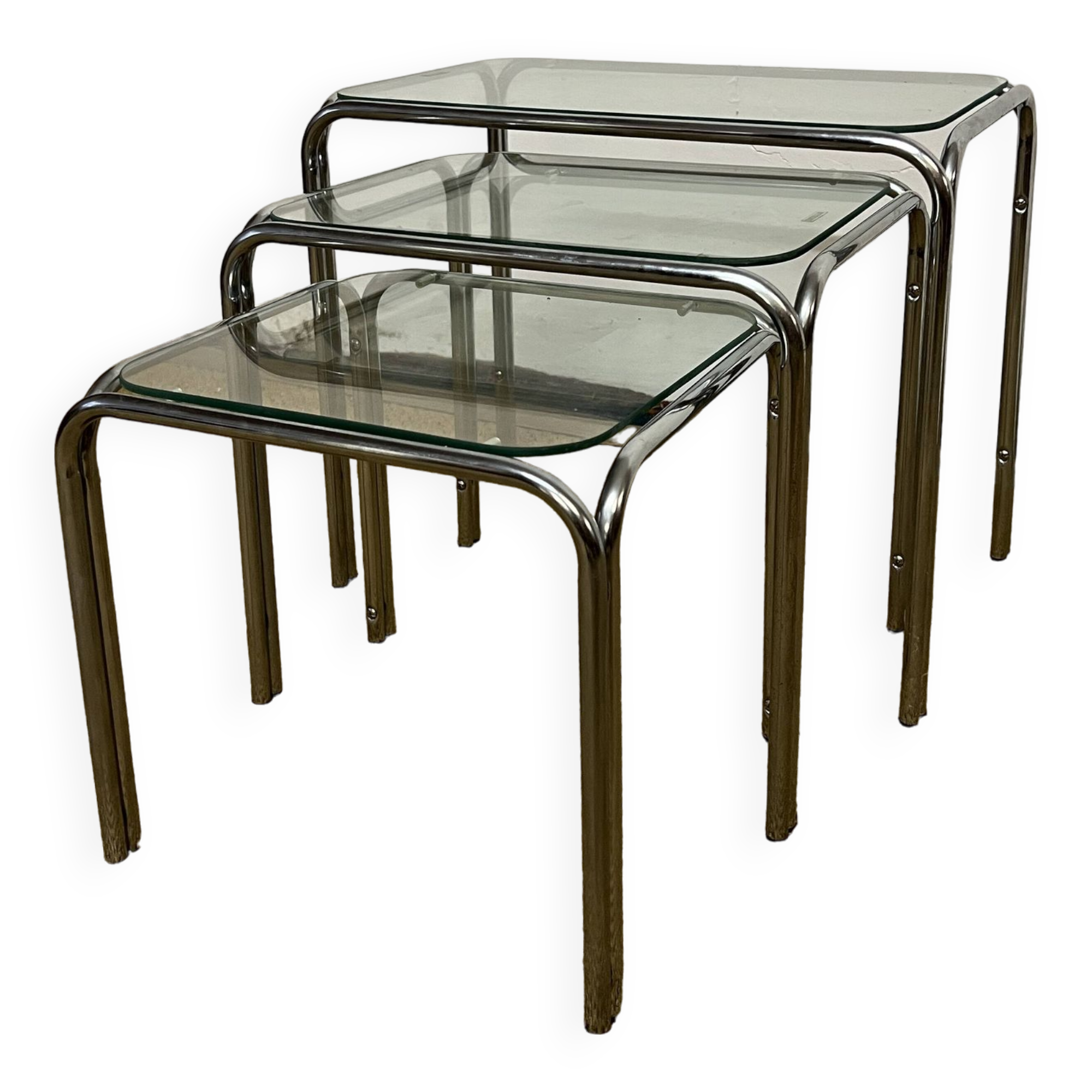 Vintage glass and chrome metal nesting tables