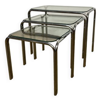 Vintage glass and chrome metal nesting tables
