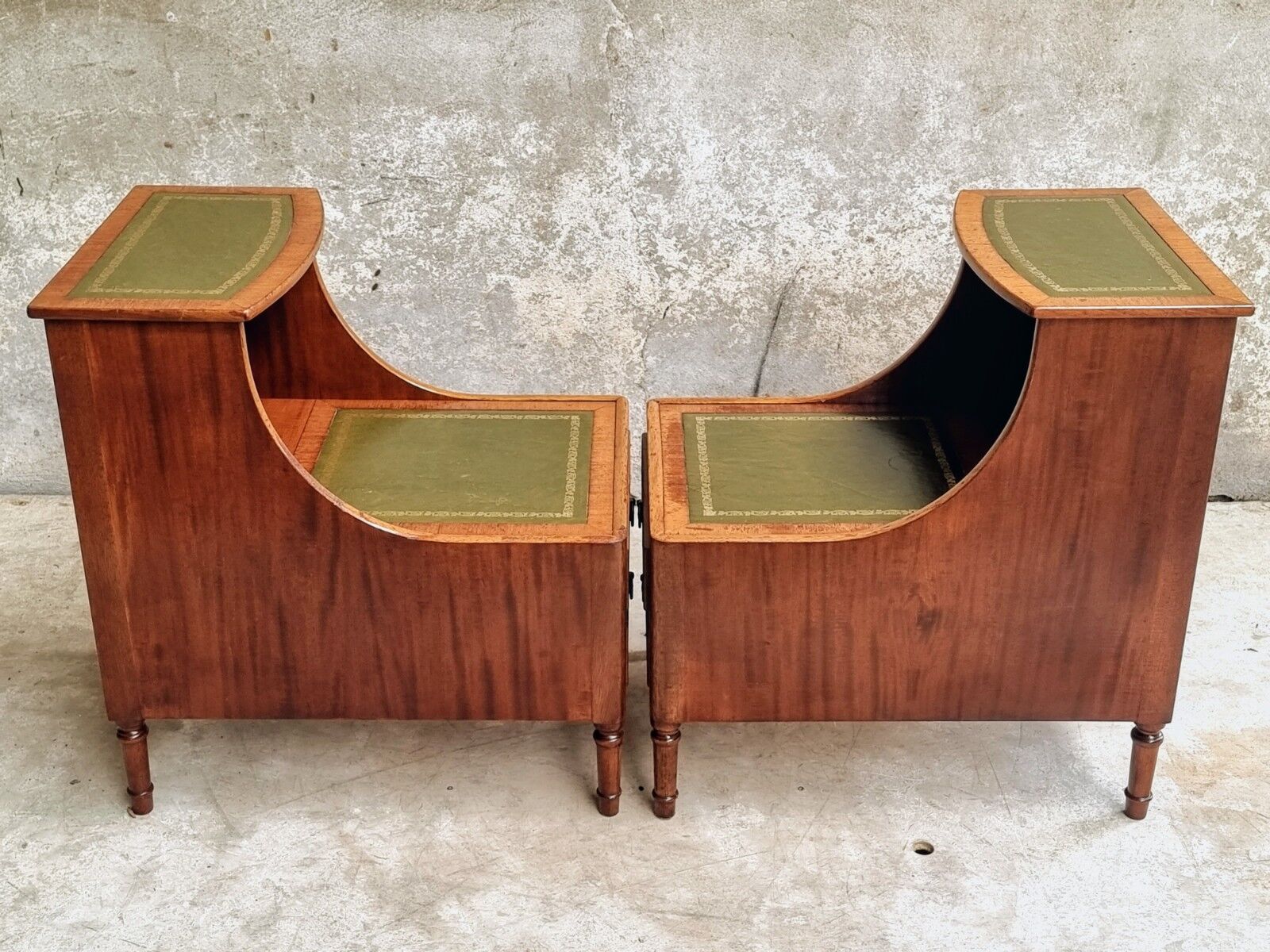 Set of mid century bedside tables with inlaid leather