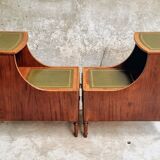 Set of mid century bedside tables with inlaid leather