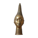 Bronze African art tribal ethnic decorative object handcrafted head of queen Benin