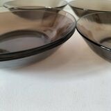 Ensemble de 5 assiettes creuses vintage Duralex en verre fumé marron glacé