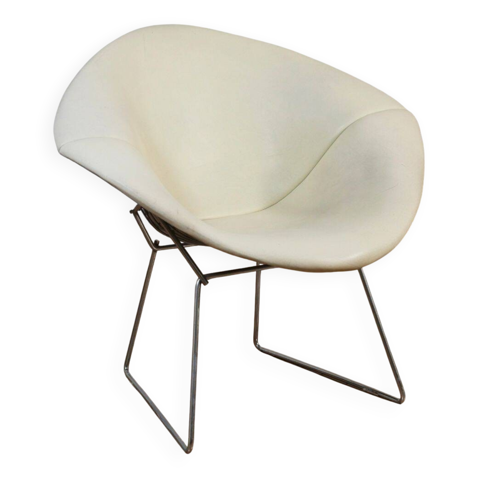 Harry Bertoïa diamond armchair fully upholstered in cream leather