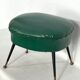 Vintage Italian green leatherette pouf with brass feet from 50s