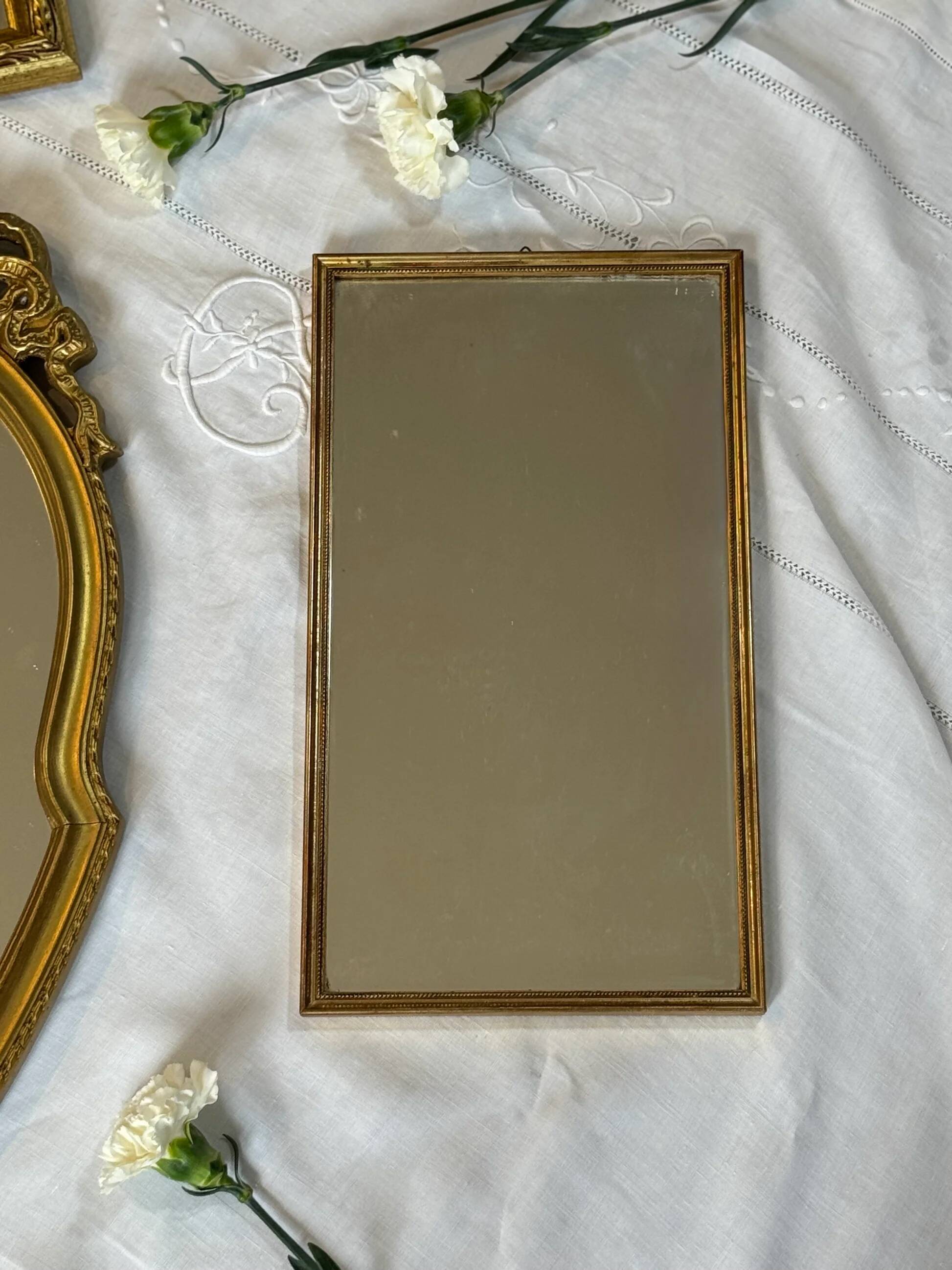 Vintage gold wooden rectangular mirror
