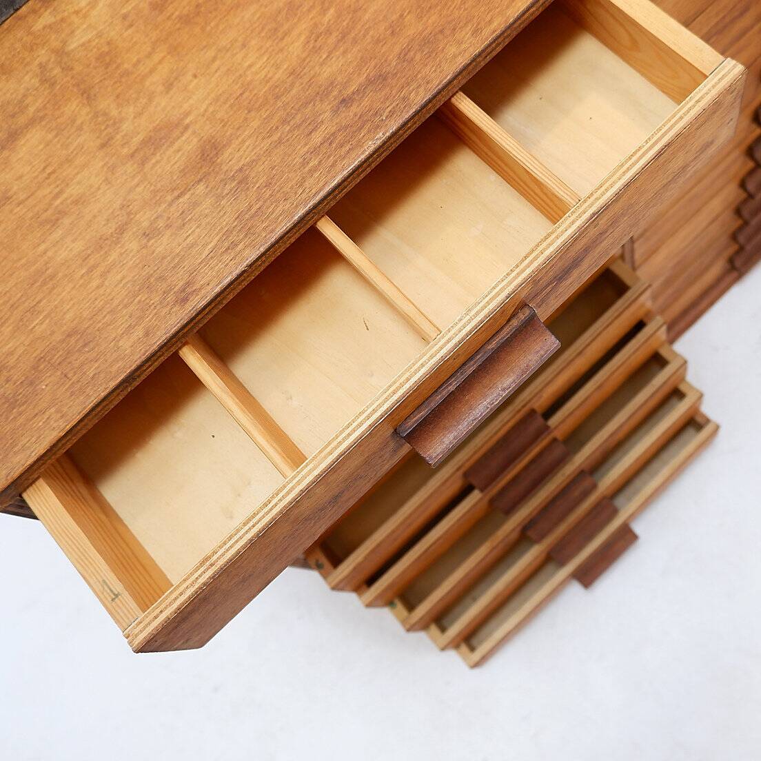 Vintage 22-drawer wooden flat filing cabinet, handmade