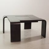 Square Black Lacquered Plywood Coffee Table with Smoked Glass Panel, 1970s
