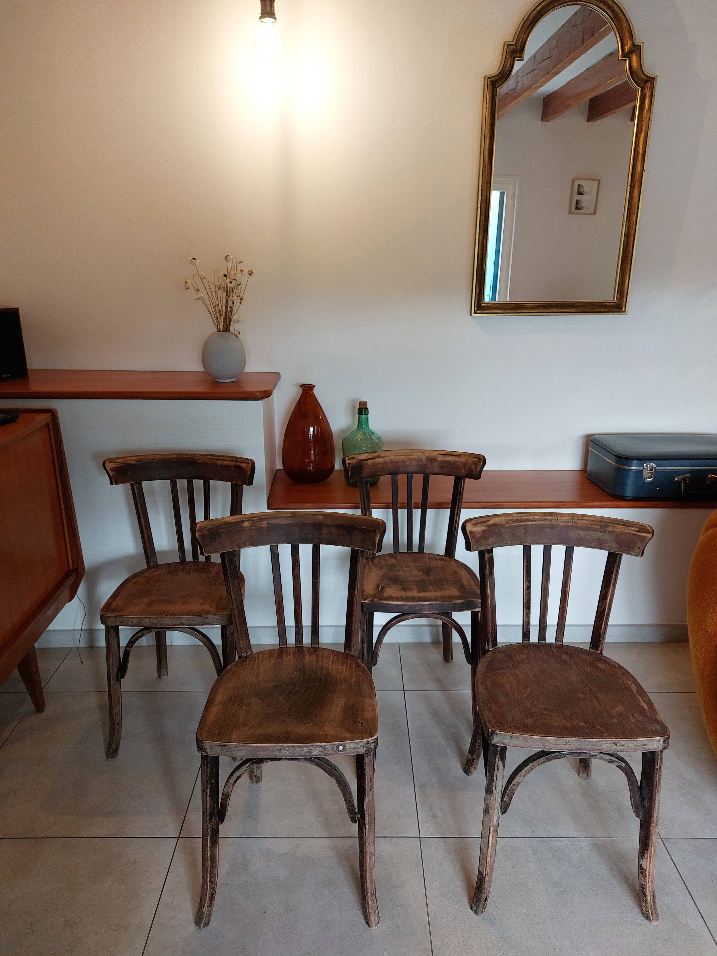 4 dark Luterma bistro chairs, sanded. Painting possible.