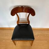 Biedermeier Shovel Chair in Walnut Veneer & Black Leather, Austria, 1820s