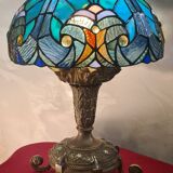 lampe ancienne bronze massif et abat jour verre