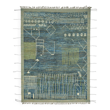 Hand-Knotted Turkish Contemporary 219 cm x 307 cm Blue Wool Carpet