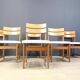 Set of 6 brutalist oak and bouclé fabric dining chairs, 1970s