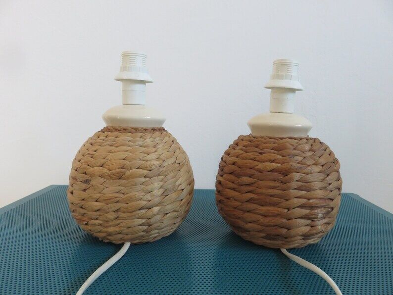 Pair of rope and ceramic lamps from the 80s
