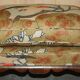 Antique banquette with cluster and ball feet, window seat in Mulberry Flying Ducks fabric.