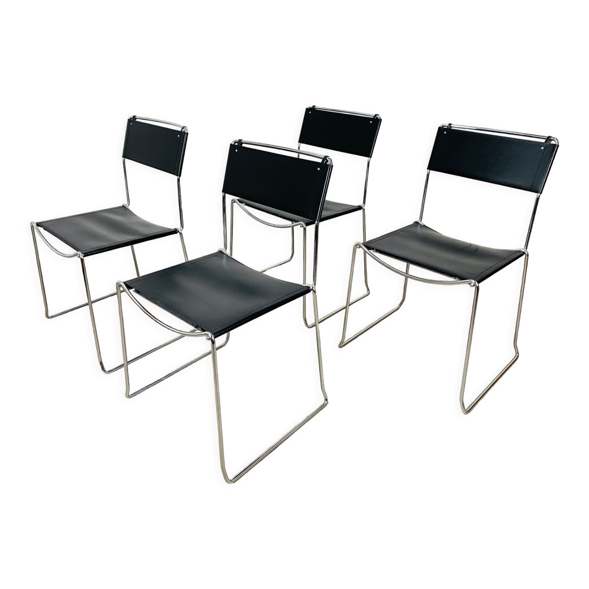4 chairs Spaghetti Giandomenico Belotti black leather for Alias