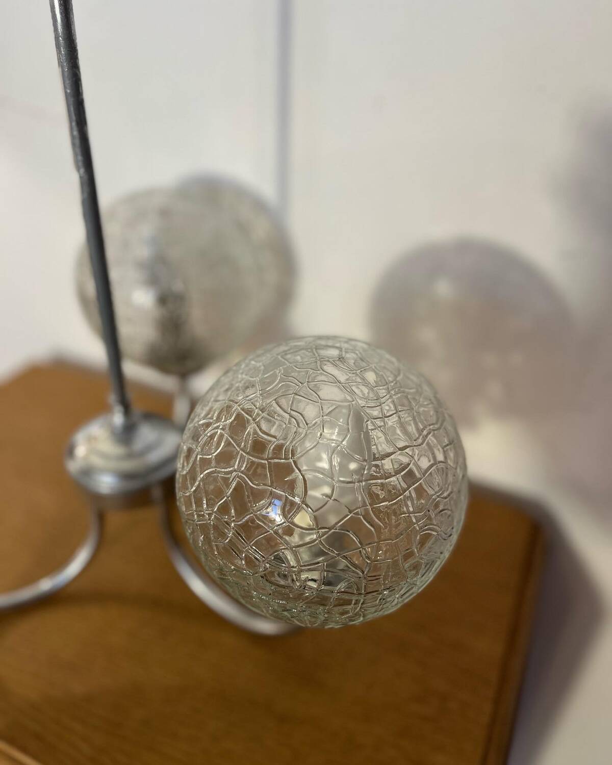 70s glass globe and metal pendant light