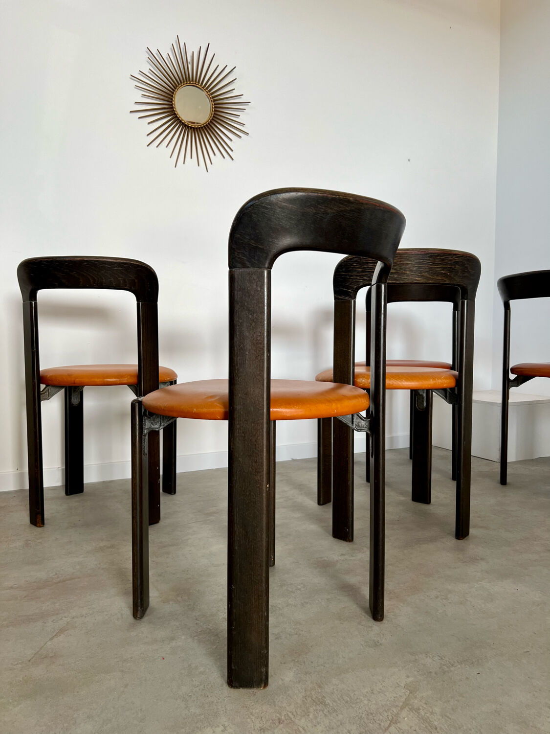 6 wooden chairs and imitation leather design Bruno Rey for Dietiker vintage year 60