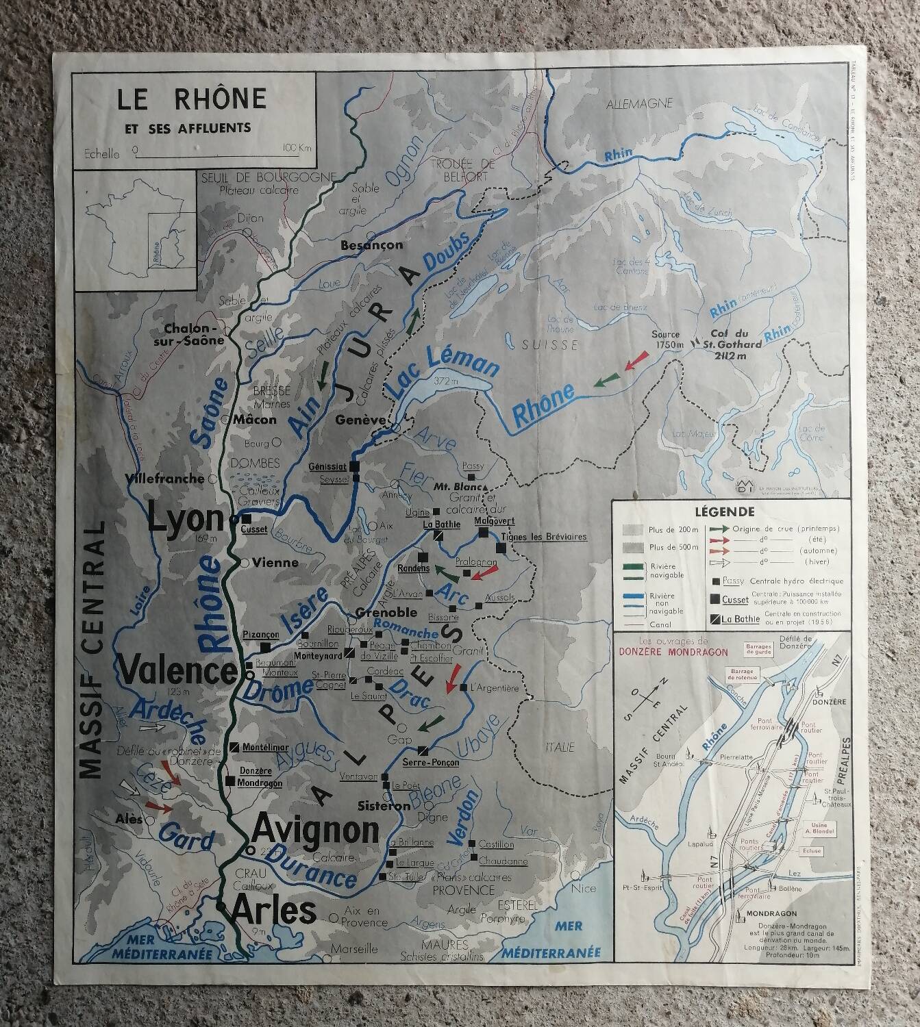 Vintage school map MDI France Rhône
