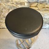 Pair of vintage 80s metal and faux leather bar stools
