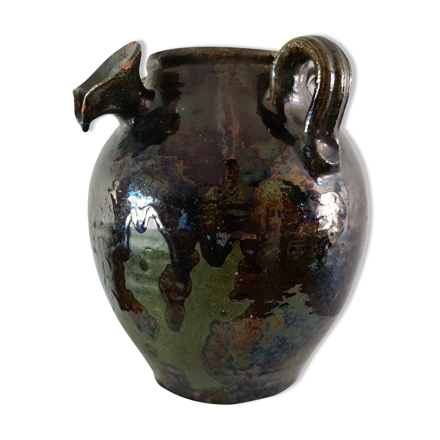 Enamelled terracotta jug vase 1900