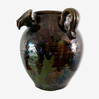 Enamelled terracotta jug vase 1900