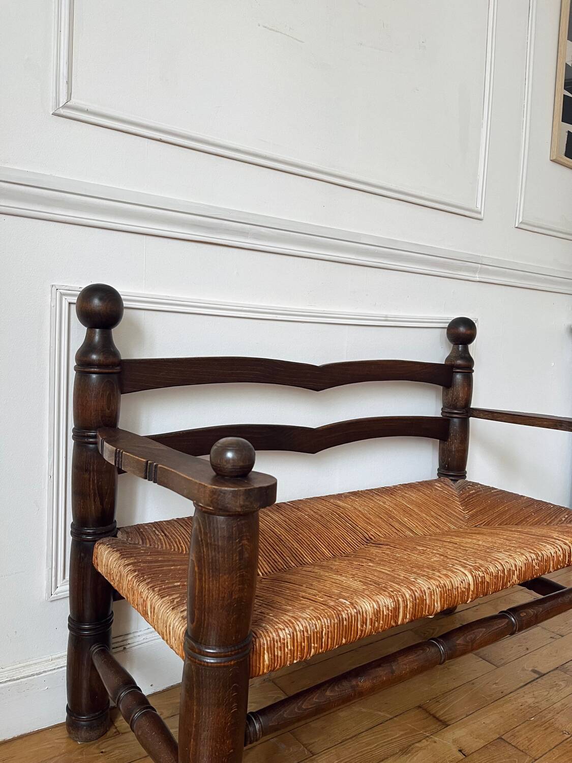 Banc en bois et paille ancien