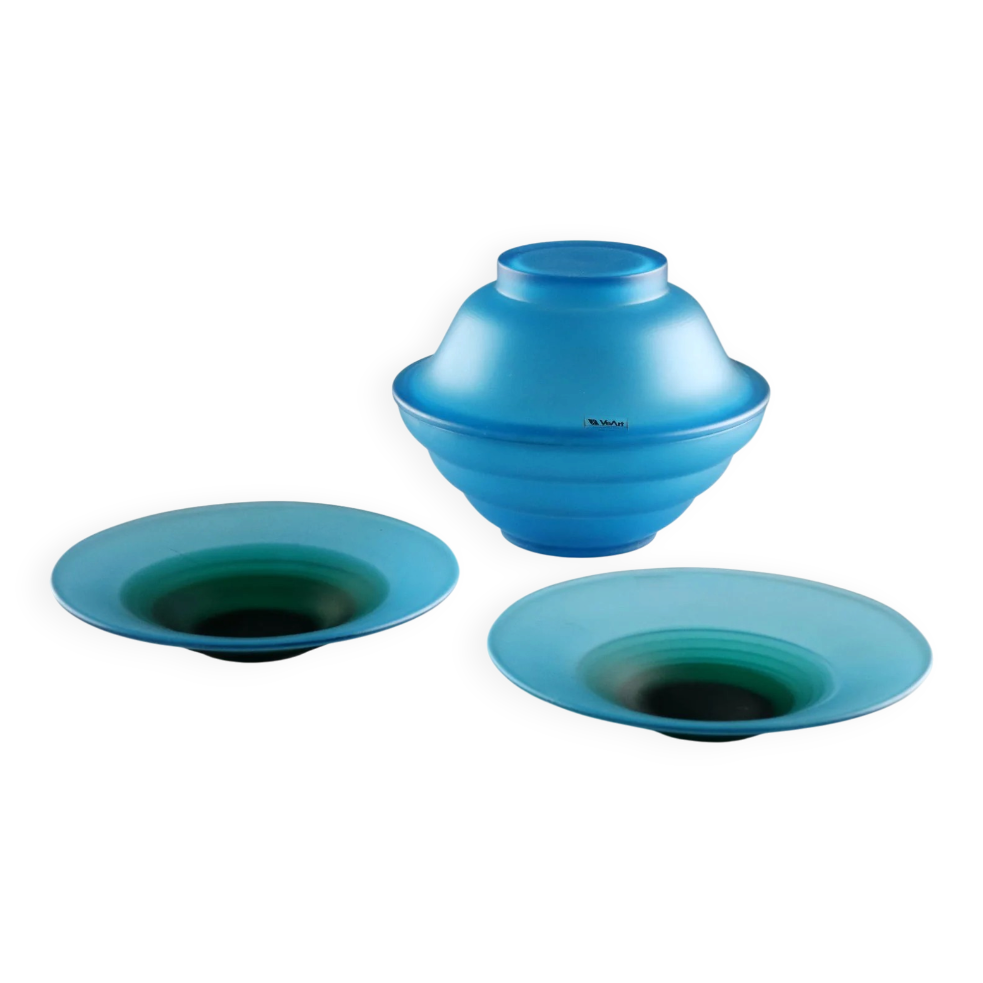 Vintage bowl and saucers VeArt in Murano glass, Italy, 1970s.