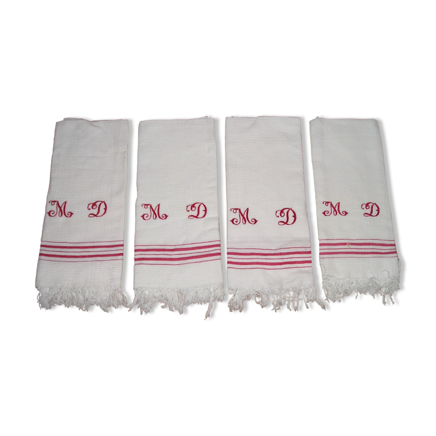 Set de 4 serviettes à nid d'abeille, monogramme point de croix MD