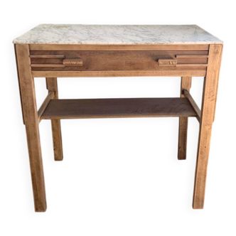 Desserte en bois avec plateau en marbre blanc et gris