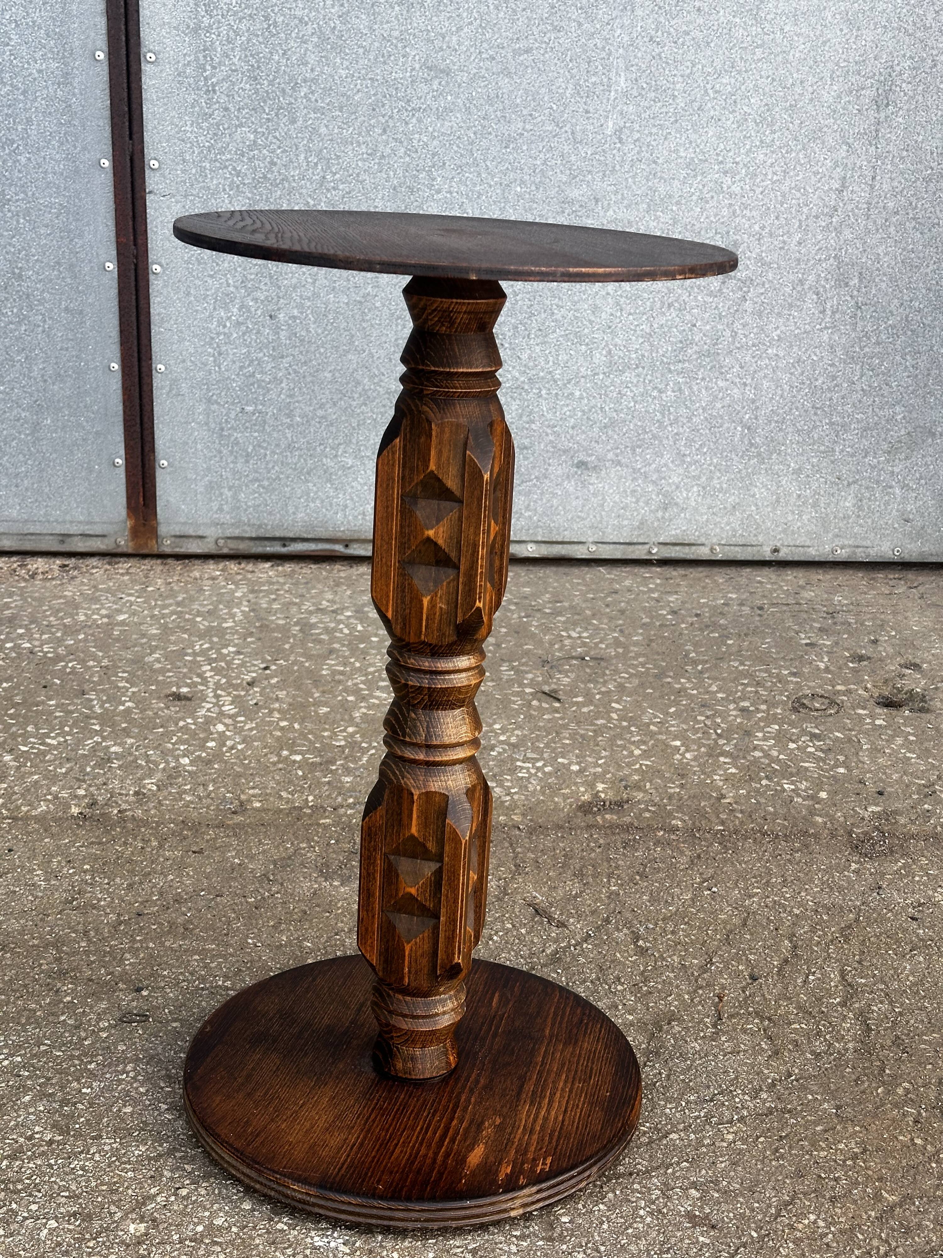 1930s carved wood side table - oak and pine