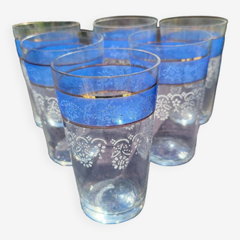 6 verres émaillés frise bleue