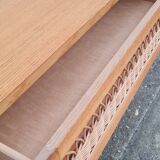 Vintage chest of drawers with compass and rattan foot