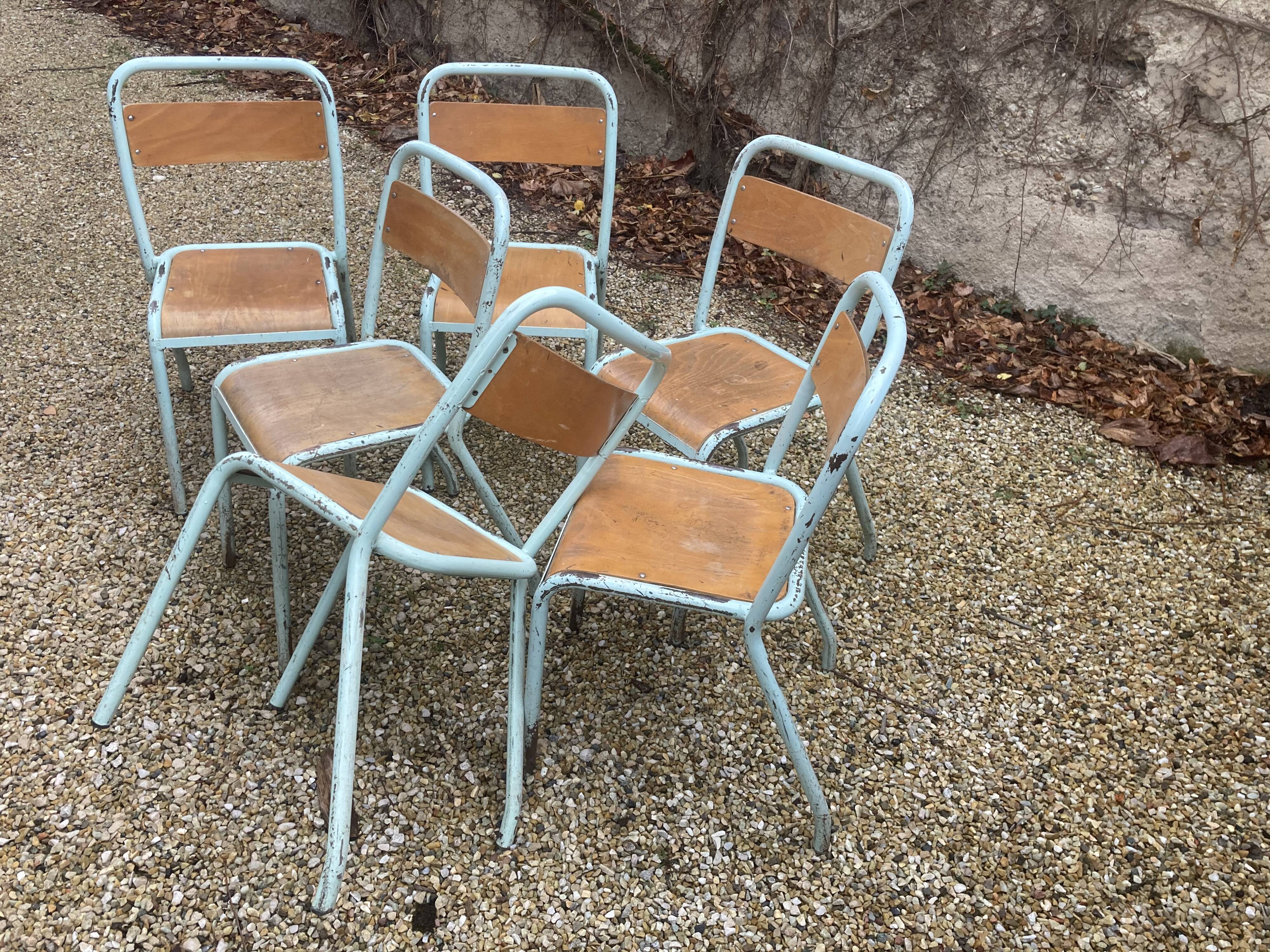 Lot of 6 sky blue Tolix chairs