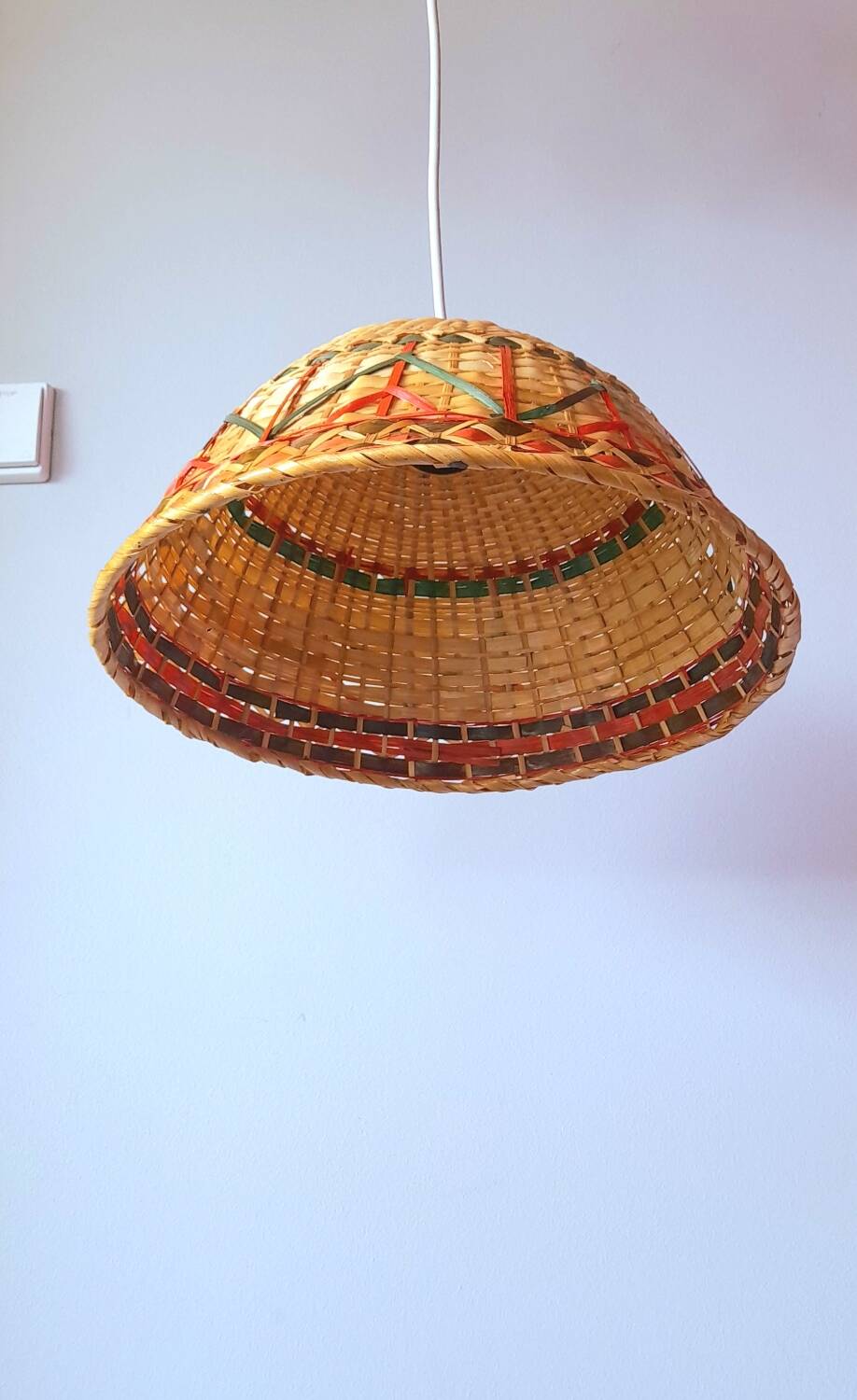 Woven wicker pendant light, 1970s.