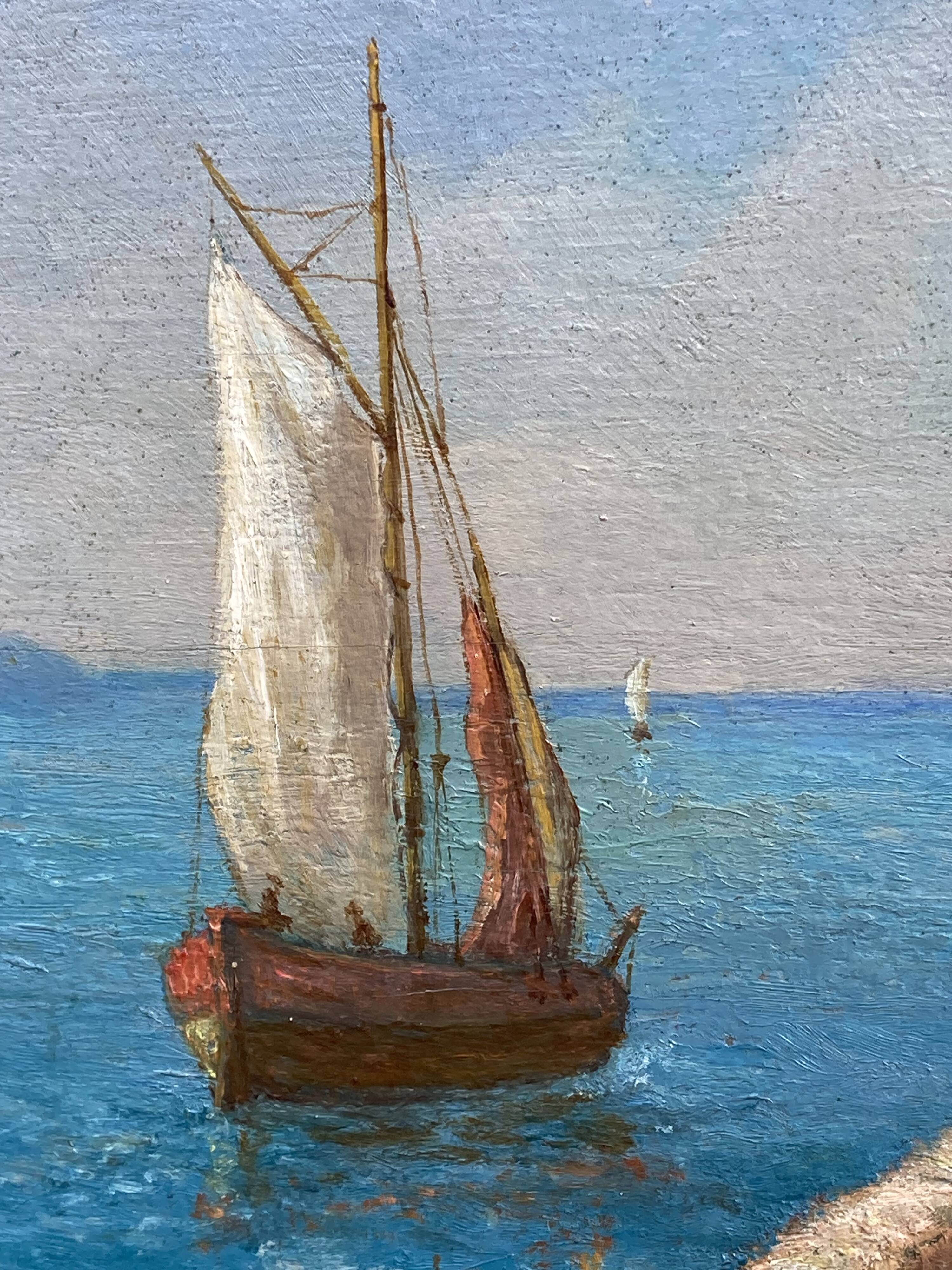 French School of the 20th century, Mediterranean seaside, oil on panel
