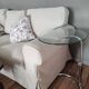 End of sofa, pedestal table, side table paget top in chrome-plated glass base